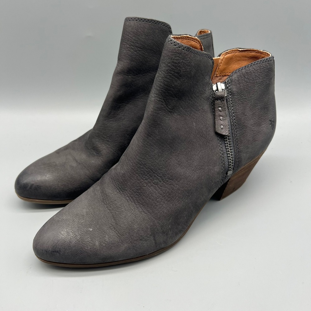 Frye Judith Double Zip Women Size 9M Gray Leather Ankle Booties EUC